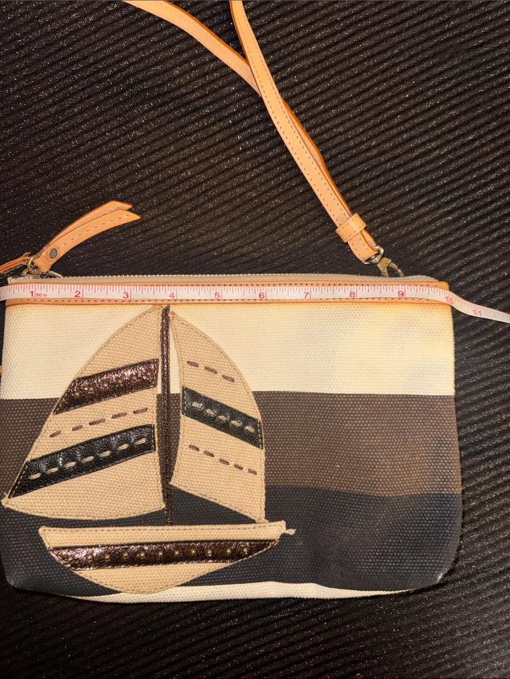 Brighton Sailboat Appliqué Crossbody in Beige and Tan